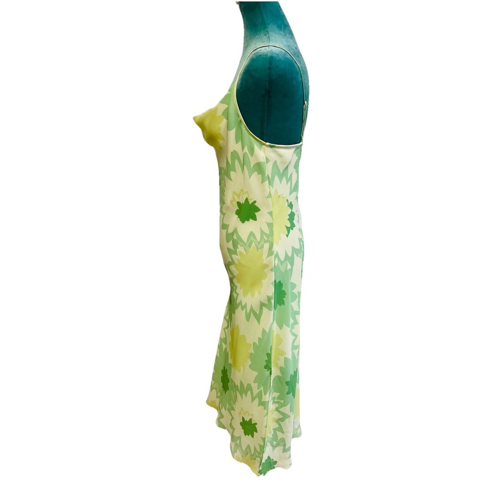 Vintage Express Y2K Midi Dress Womens 9/10 Green Floral Retro Cocktail Flouncy - Picture 3 of 10